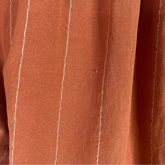 Mod Ref Orange Striped Linen Cotton Button Front Blouse Top - Picture 6 of 7